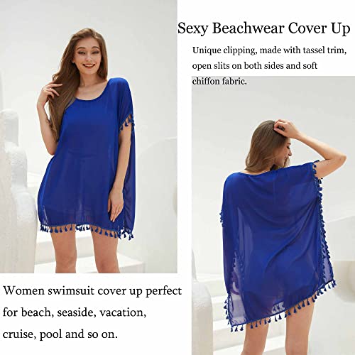 Women's Chiffon Tassel Swimsuit Summer Beach Cover Up Swimwear Dress Beachwear (Black)