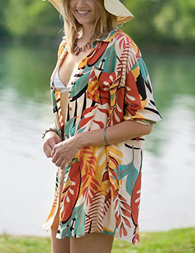 Bsubseach Long Sleeve Beach Shirt Blouses Women Turn Down Collar Bikini Bathing Suit Cover Ups Swimwear Apricot