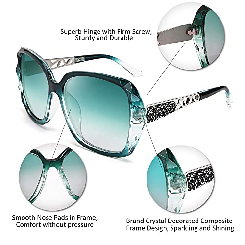FEISEDY Oversized Polarised Square Sunglasses Sparkling Composite Large Frame Ladies Sunglasses Classic Womens Sunglasses