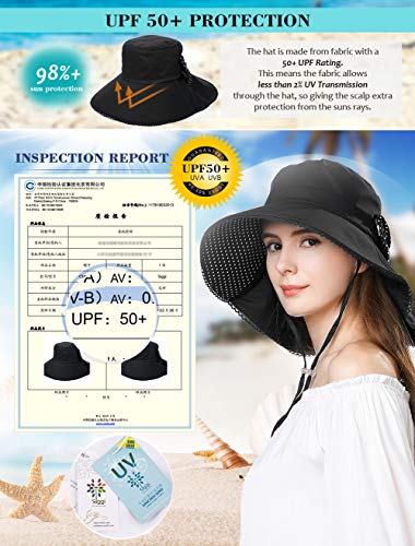 Comhats Ladies Sun Hat Foldable UPF 50 Wide Brim with Neck Protection Summer Spring UV Cotton Safari Gardening Walking Hat with Chin Strap Beige Small