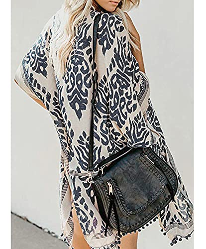 Women Beach Cover Up Kimono Cardigans Pom Pom, Boho Chiffon Sheer Lady Bikini Coverup, Swimsui Pompom Trim, Pool Cardigan Duster, Plus Size Beach Swim Wear, Bathting Suit Swimsuit Swimwear