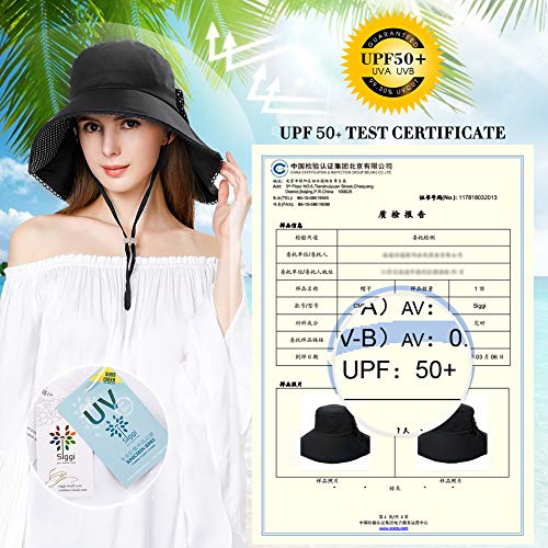 Comhats Ladies Sun Hat Foldable UPF 50 Wide Brim with Neck Protection Summer Spring UV Cotton Safari Gardening Walking Hat with Chin Strap Beige Small