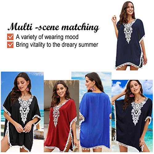 Women's Chiffon Tassel Swimsuit Summer Beach Cover Up Swimwear Dress Beachwear (Black)