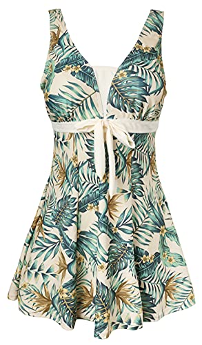 ECUPPER Womens Plus Size Skirted Swimsuit Floral Printed Swimwear Padded Swim Suit Dress with Boy Shorts