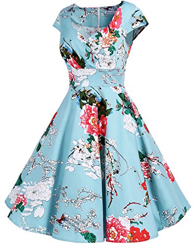 bbonlinedress Women's 50s 60s A Line Rockabilly Dress Cap Sleeve Vintage Swing Party Dress Blush