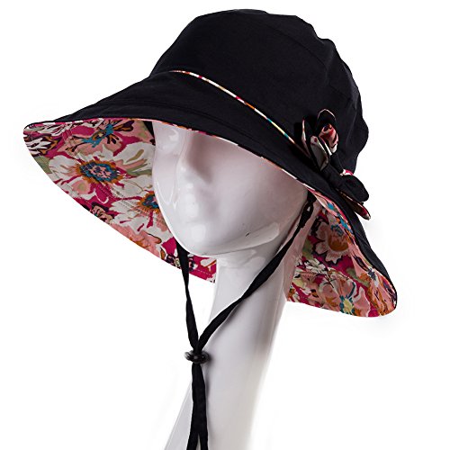 Comhats Ladies Sun Hat Foldable UPF 50 Wide Brim with Neck Protection Summer Spring UV Cotton Safari Gardening Walking Hat with Chin Strap Beige Small
