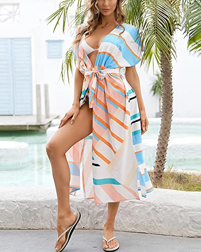 Women Swimsuit Cover Up Bathing Suit Kimono Long Beach Dress Floral Lace Bikini Swim Coverup Sun Protection Clothing