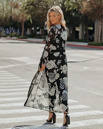 Women Swimsuit Cover Up Bathing Suit Kimono Long Beach Dress Floral Lace Bikini Swim Coverup Sun Protection Clothing