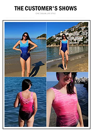 Aleumdr Ladies Gradient Color Block Printed Soft Cup Swimming Suits Sleeveless One Piece Swimming Costume for Women