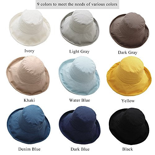 Anycosy Cotton Bucket Hat Women Summer Outdoor Floppy Sun Cap Packable with Big Wide Brim