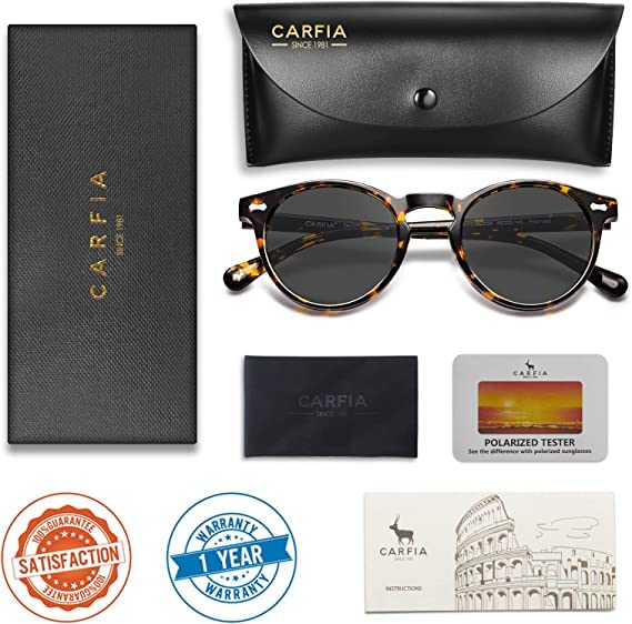 CARFIA Polarised Womens Sunglasses Vintage UV400 Protection Acetate Frame