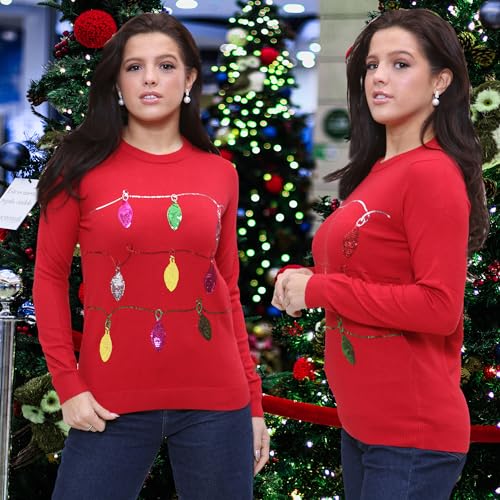 NOROZE Women's Christmas Tops Sweatshirts Sequin Jingle Bells HoHoHo Pug Mrs Claus Xmas Jumper