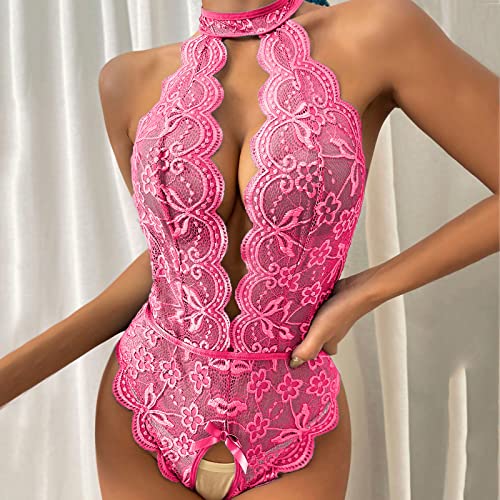 Bodysuit for Women Sexy Lingerie for Women Naughty Set for Sex Lace Teddy One Piece Lingerie Plus Size Babydolls Sexy Lingerie Christmas Deep V Halter Lingerie Roleplay Lingerie Set