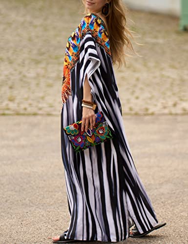 Bsubseach Green Snake Print Loose Kaftan Dress Plus Size Beach Cover Up Half Sleeve Caftan Maxi Dress for Women
