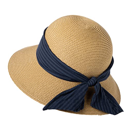 Comhats Sun Hats for Women Foldable UV Protection Large Wide Brimmed Floppy Panama Style Straw Beach Hat Fashionable Fedora Adjustable Beige