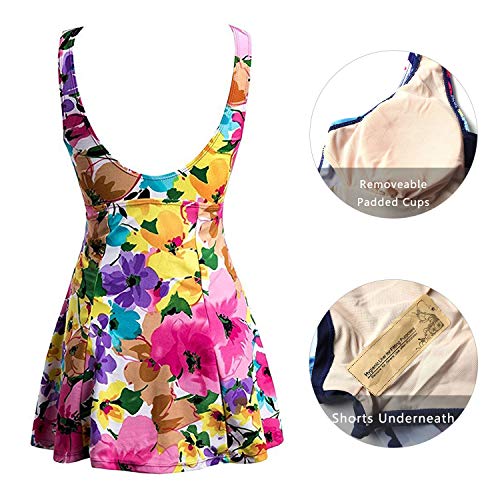 ECUPPER Womens Plus Size Skirted Swimsuit Floral Printed Swimwear Padded Swim Suit Dress with Boy Shorts