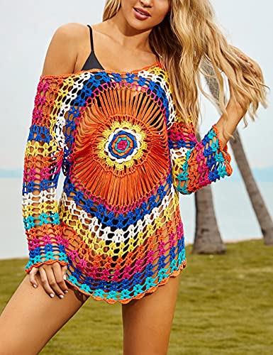 Bsubseach Women Casual Navy Turn Down Collar Bikini Bathing Suit Cover Ups Long Sleeve Beach Cover Up with Pockets