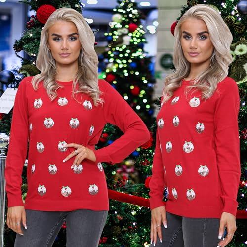 NOROZE Women's Christmas Tops Sweatshirts Sequin Jingle Bells HoHoHo Pug Mrs Claus Xmas Jumper