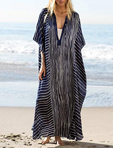 Bsubseach Chiffon Print Shirt Dress Beach Cover Up Loose Turn Down Collar Long Sleeve Bikini Kaftan Cover Ups for Swimwear Women