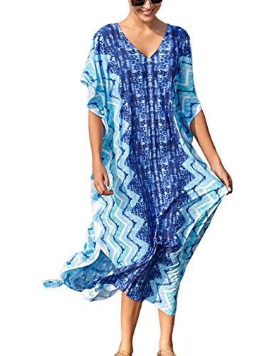 Bsubseach Green Snake Print Loose Kaftan Dress Plus Size Beach Cover Up Half Sleeve Caftan Maxi Dress for Women