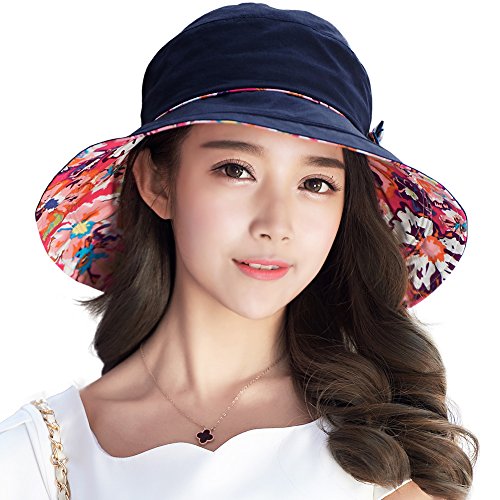 Comhats Ladies Sun Hat Foldable UPF 50 Wide Brim with Neck Protection Summer Spring UV Cotton Safari Gardening Walking Hat with Chin Strap Beige Small