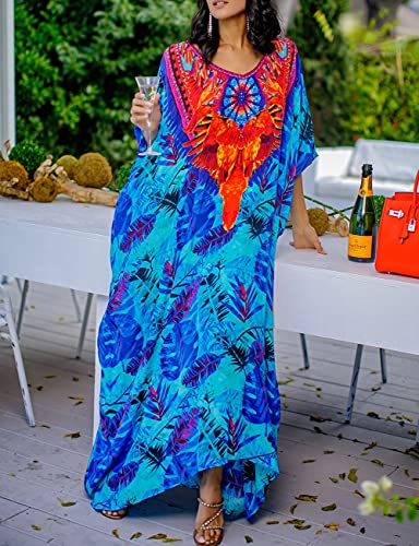 Bsubseach Green Snake Print Loose Kaftan Dress Plus Size Beach Cover Up Half Sleeve Caftan Maxi Dress for Women