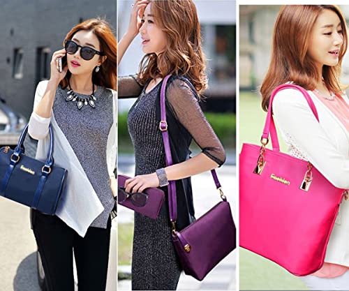 FiveloveTwo Women Ladies 6 Pcs Handbag Set Hobo Top Handle Bag Totes Satchels Crossbody Shoulder Bags and Purse Clutch Black