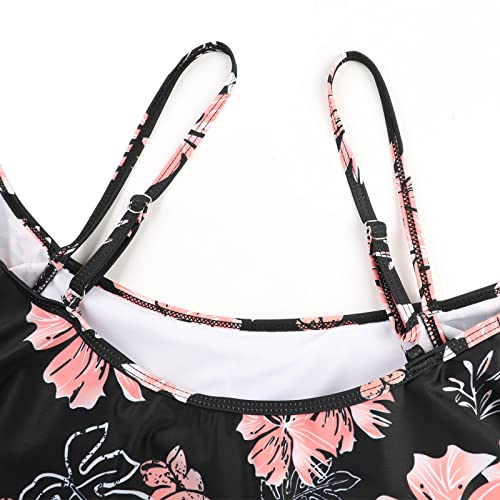 Genfien Swimsuit for Women Two Piece Bathing Suits Ruffled Flounce Top with High Waisted Bottom Bikini Set