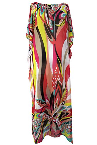Bsubseach Chiffon Print Shirt Dress Beach Cover Up Loose Turn Down Collar Long Sleeve Bikini Kaftan Cover Ups for Swimwear Women