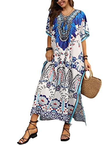 Bsubseach Green Snake Print Loose Kaftan Dress Plus Size Beach Cover Up Half Sleeve Caftan Maxi Dress for Women