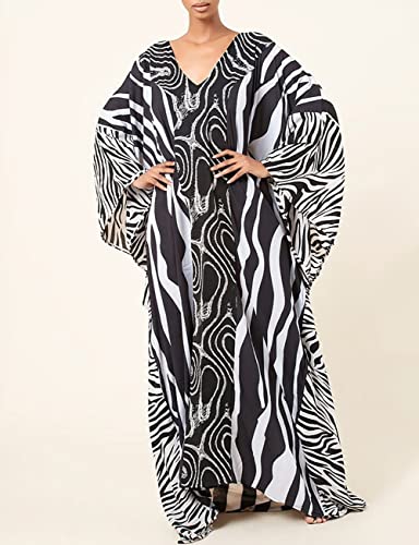 Bsubseach Green Snake Print Loose Kaftan Dress Plus Size Beach Cover Up Half Sleeve Caftan Maxi Dress for Women