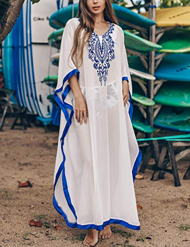 Bsubseach Chiffon Print Shirt Dress Beach Cover Up Loose Turn Down Collar Long Sleeve Bikini Kaftan Cover Ups for Swimwear Women