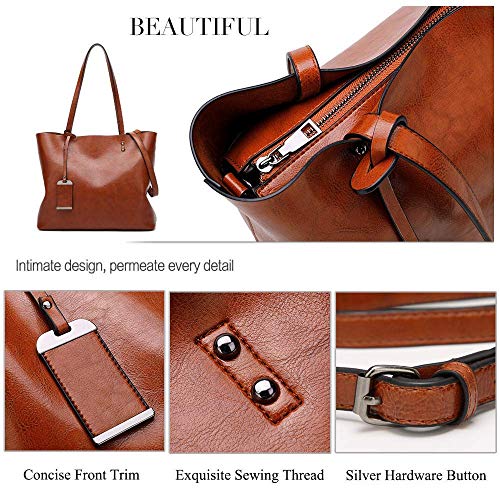 Aileese Womens Soft Leather Handbags Large Capacity Retro Vintage Top-Handle Casual Tote Shoulder Bags