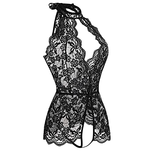 Bodysuit for Women Sexy Lingerie for Women Naughty Set for Sex Lace Teddy One Piece Lingerie Plus Size Babydolls Sexy Lingerie Christmas Deep V Halter Lingerie Roleplay Lingerie Set