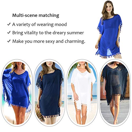 Women's Chiffon Tassel Swimsuit Summer Beach Cover Up Swimwear Dress Beachwear (Black)