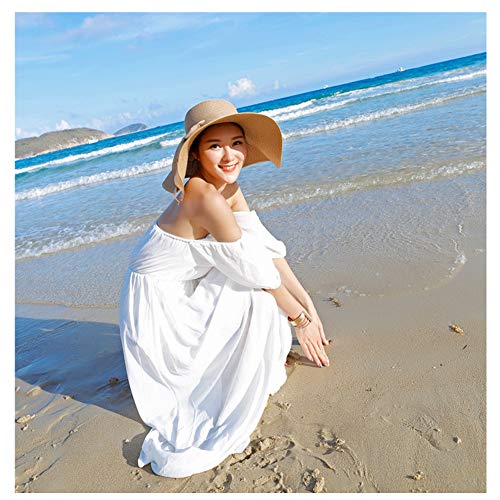 Lanzom Womens 5.5 Inches Wide Brim Straw Hat Floppy Foldable Roll up Cap Beach Sun Hat