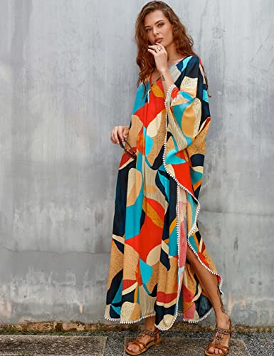 Bsubseach Swimsuit Cover Up for Swimwear Women Kaftan Dresses Summer Caftan with Drawstring