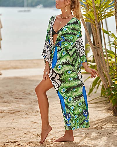 Women Swimsuit Cover Up Bathing Suit Kimono Long Beach Dress Floral Lace Bikini Swim Coverup Sun Protection Clothing