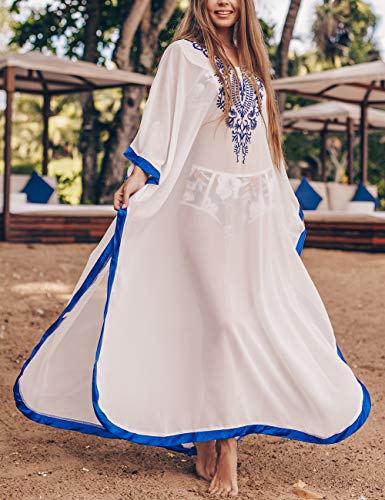 Bsubseach Chiffon Print Shirt Dress Beach Cover Up Loose Turn Down Collar Long Sleeve Bikini Kaftan Cover Ups for Swimwear Women