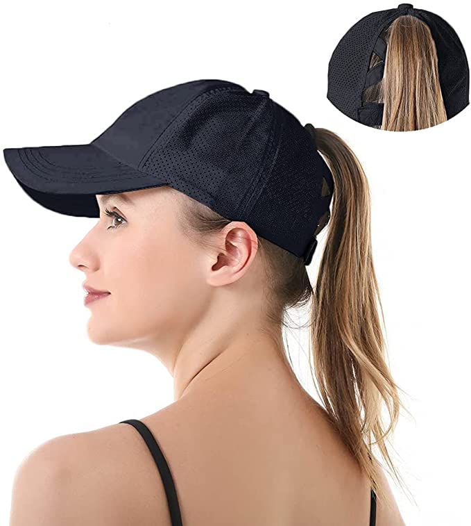 Womens Criss Cross Ponytail Baseball Cap,High Messy Bun Ponycap Quick Drying Mesh Outdoor Sports Hat with Ponytail Hole Adjustable Travel Summer Hat