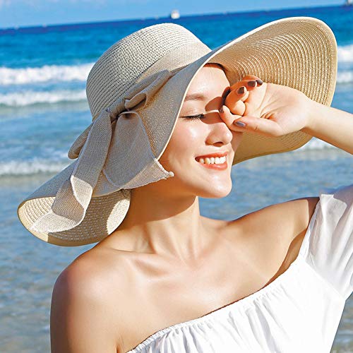 Lanzom Womens 5.5 Inches Wide Brim Straw Hat Floppy Foldable Roll up Cap Beach Sun Hat