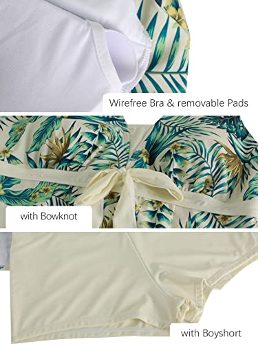 ECUPPER Womens Plus Size Skirted Swimsuit Floral Printed Swimwear Padded Swim Suit Dress with Boy Shorts