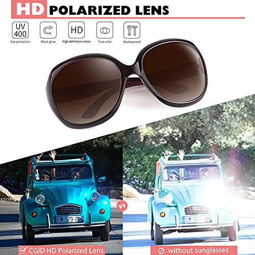 CGID Sunglasses Womens Ladies Polarised Retro Designer Sun Glasses Brown Big Frame Oversized Shades UV Protection Goggles