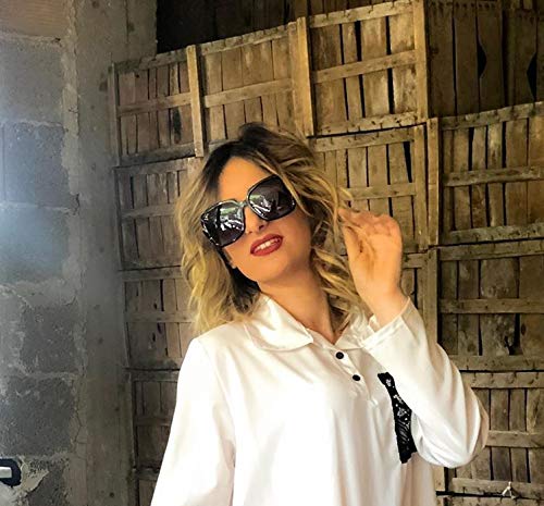 FEISEDY Oversized Polarised Square Sunglasses Sparkling Composite Large Frame Ladies Sunglasses Classic Womens Sunglasses