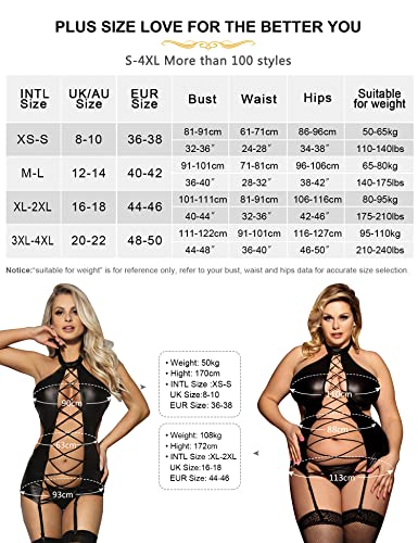 ohyeahgirl Women Faux Leather Babydoll Garter Lingerie Sexy Babydoll Nightwear