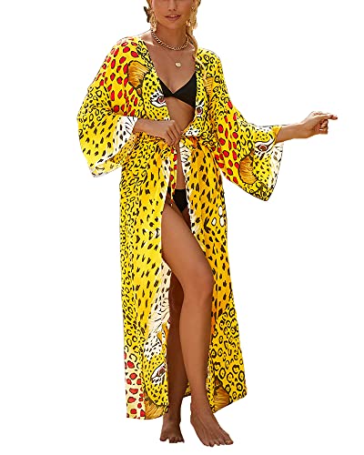 Women Swimsuit Cover Up Bathing Suit Kimono Long Beach Dress Floral Lace Bikini Swim Coverup Sun Protection Clothing
