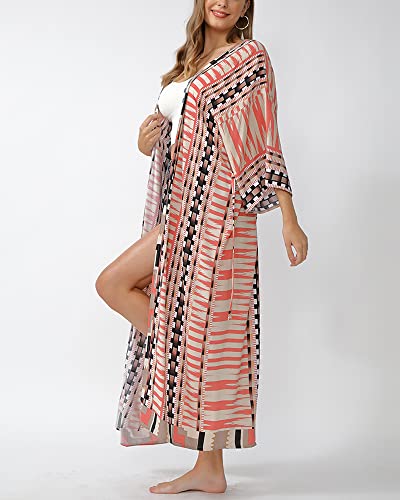 Women Swimsuit Cover Up Bathing Suit Kimono Long Beach Dress Floral Lace Bikini Swim Coverup Sun Protection Clothing