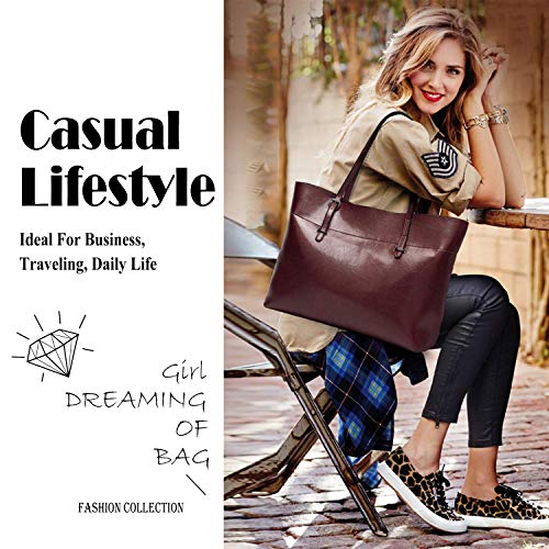 Aileese Womens Soft Leather Handbags Large Capacity Retro Vintage Top-Handle Casual Tote Shoulder Bags
