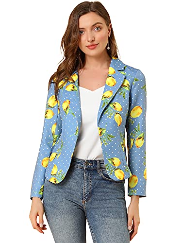 Allegra K Women's Suit Suede Blazers Notch Lapel Open-Front Allover Printed Blazers Jackets for Women