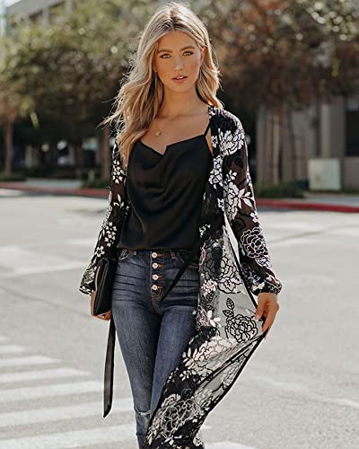 Women Swimsuit Cover Up Bathing Suit Kimono Long Beach Dress Floral Lace Bikini Swim Coverup Sun Protection Clothing